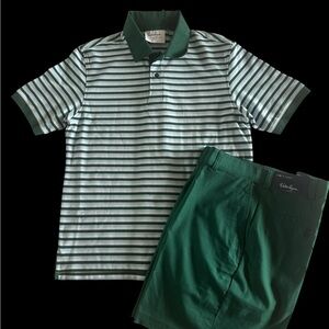 Walter Hagen Green Striped Polo Shirt and Shorts Set